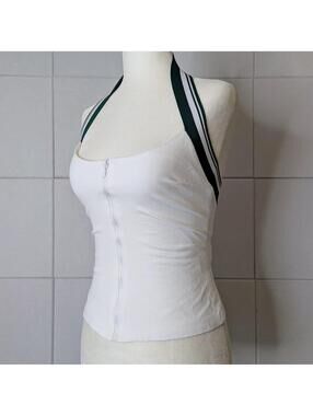 Zara sporty preppy zip front fitted halter top